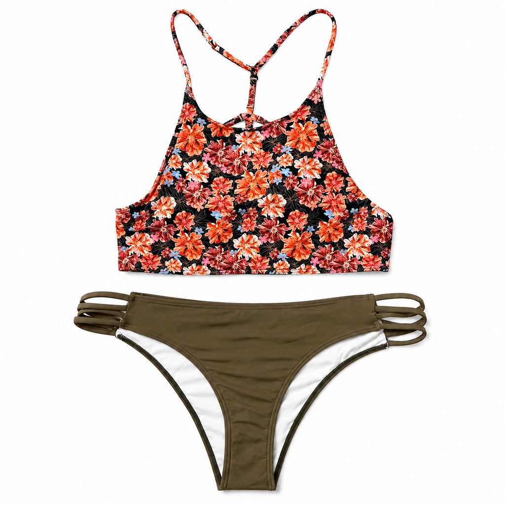 Two Piece Floral Cross Back Suit