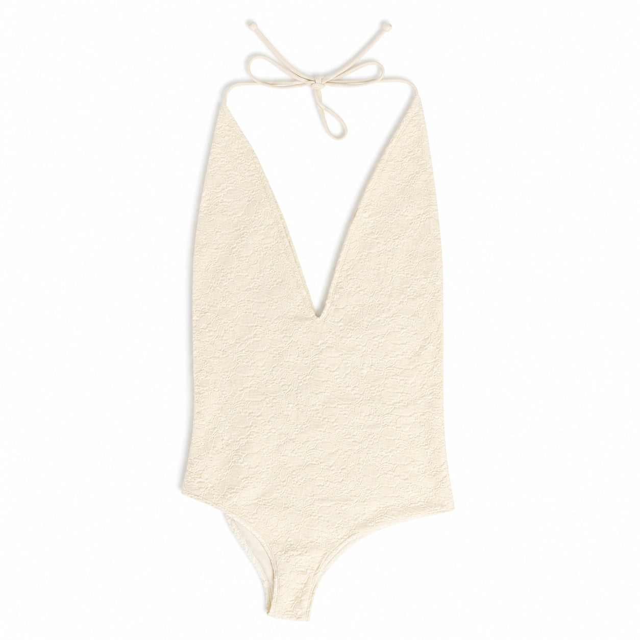 Plunging V Neck Cream Eyelet One Piece