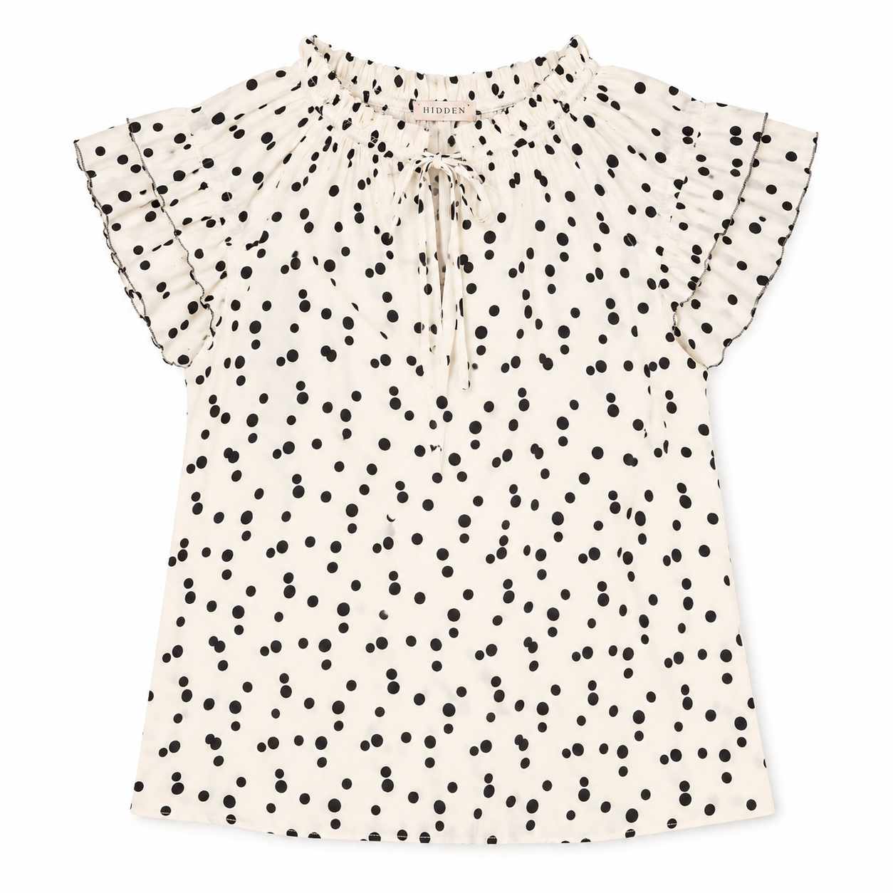 Cream & Black Polka Dot Flutter Sleeve Top