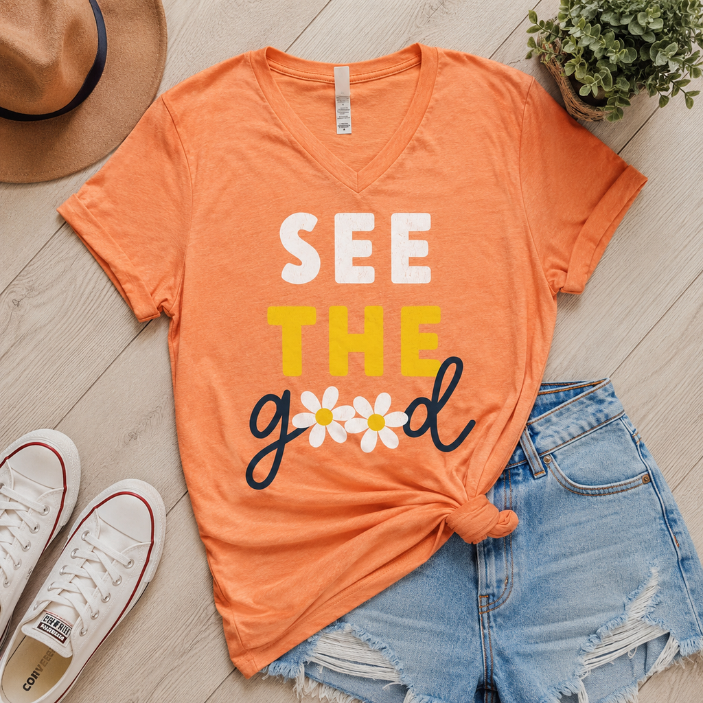 See the Good Daisy Graphic Tee | Peach V-Neck