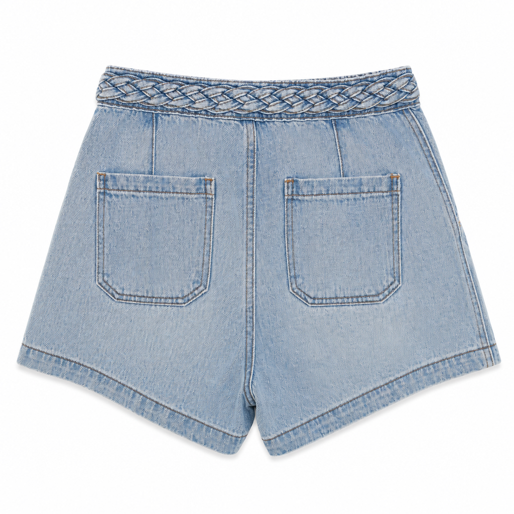 High waisted braided denim shorts