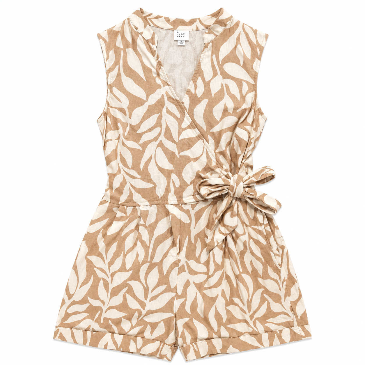Beige Tropical Linen Romper