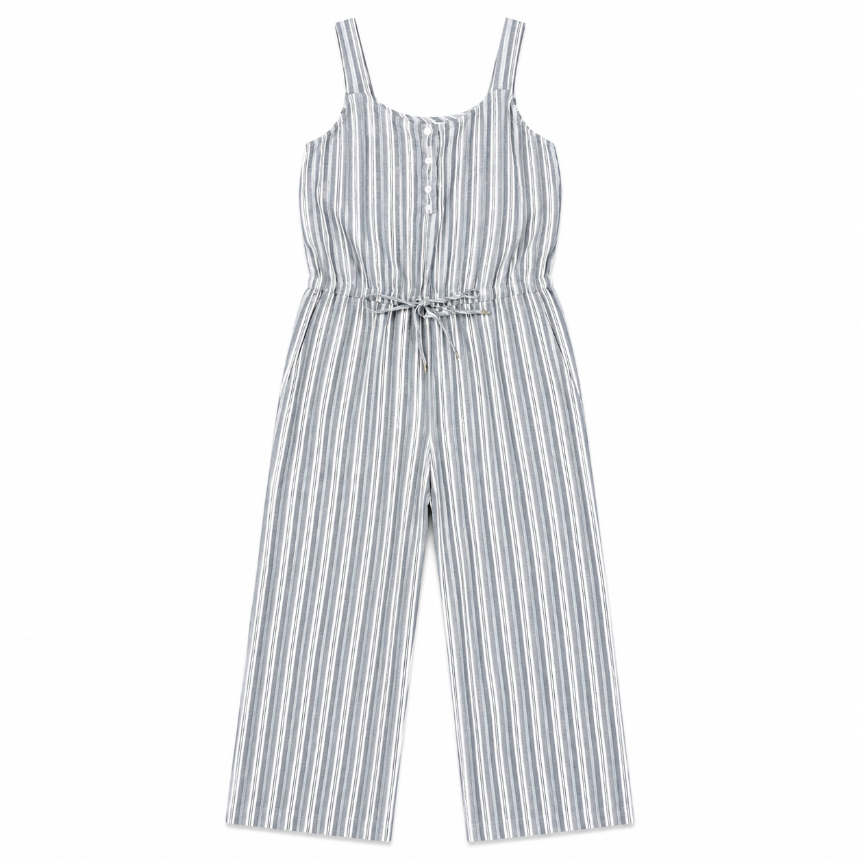 Blue and White Vertical Striped Jumpsuit